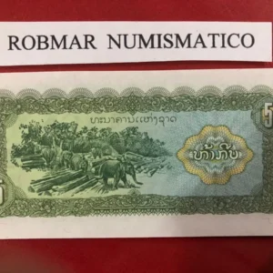Robmar-5 Billetes De Laos Lote De 5 Unidad De 5 A 100 Kip.sin circular