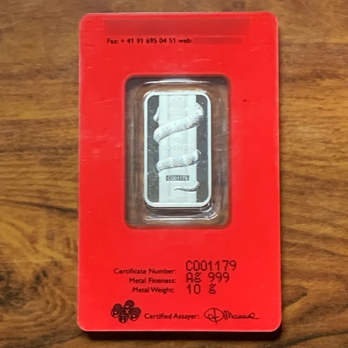 Robmar-Suiza-Lingote Pamp-10g Plata Pura 999-VĂbora-Blister Sellado-Numerado-Pintado - Imagen 3