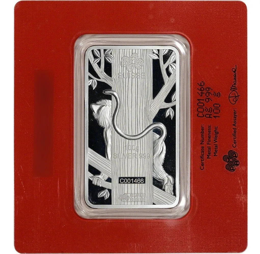 Robmar Suisa Lingote De 100 G.blister De Plata 24 K. El Mono - Imagen 2