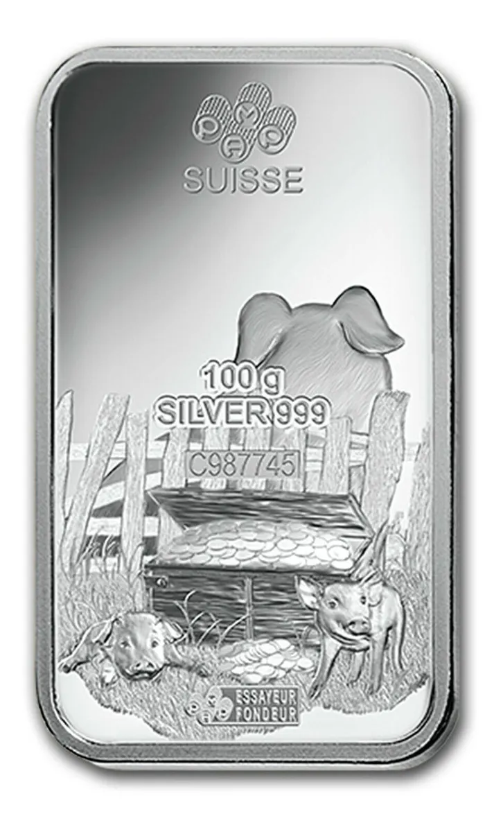 Robmar Suiza Lingote De 100 G Plata Pura Blister 24 K.el año del Cerdo - Imagen 2