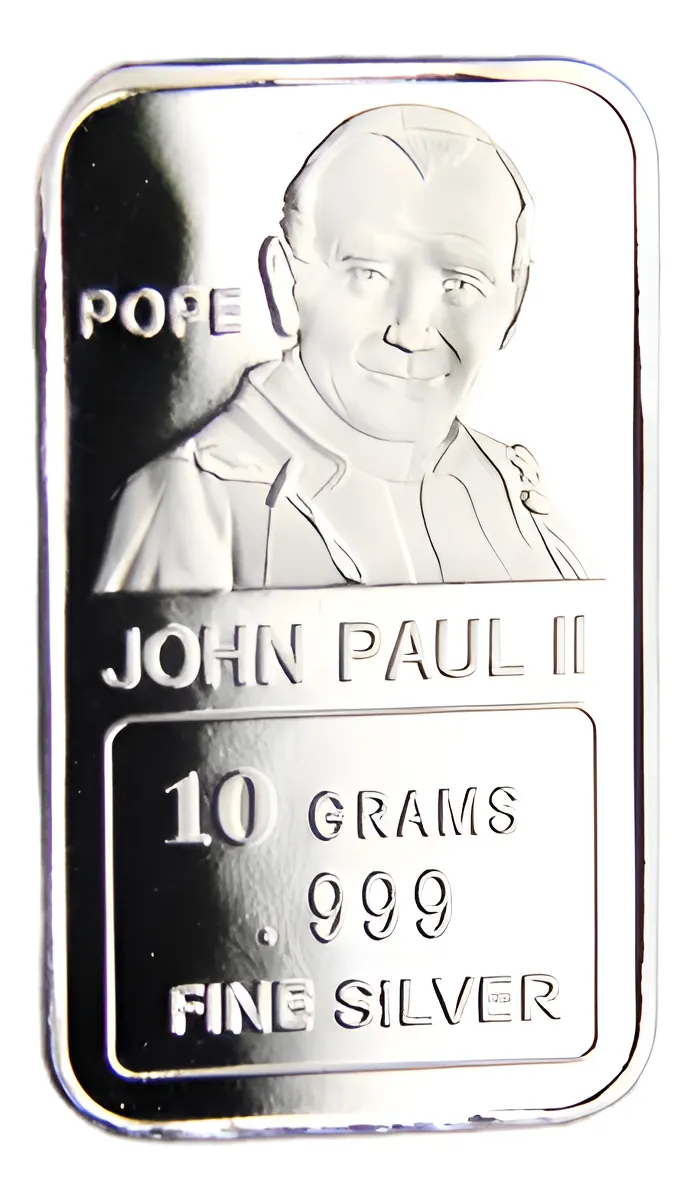 Robmar U.s.a.lingote De 10 Grs.plata Pura24 K El Papa Bueno