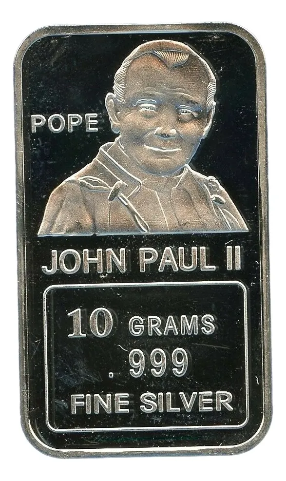 Robmar U.s.a.lingote De 10 Grs.plata Pura24 K El Papa Bueno - Imagen 2