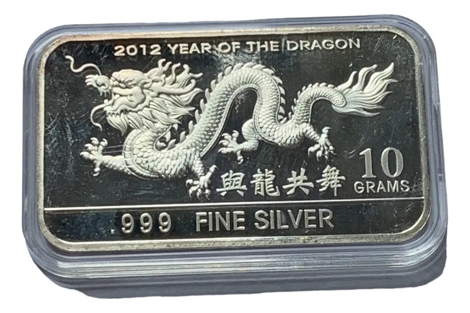 Robmar-USA-Lingote De 10g Plata Pura 24k-N°111-Año Del Dragon