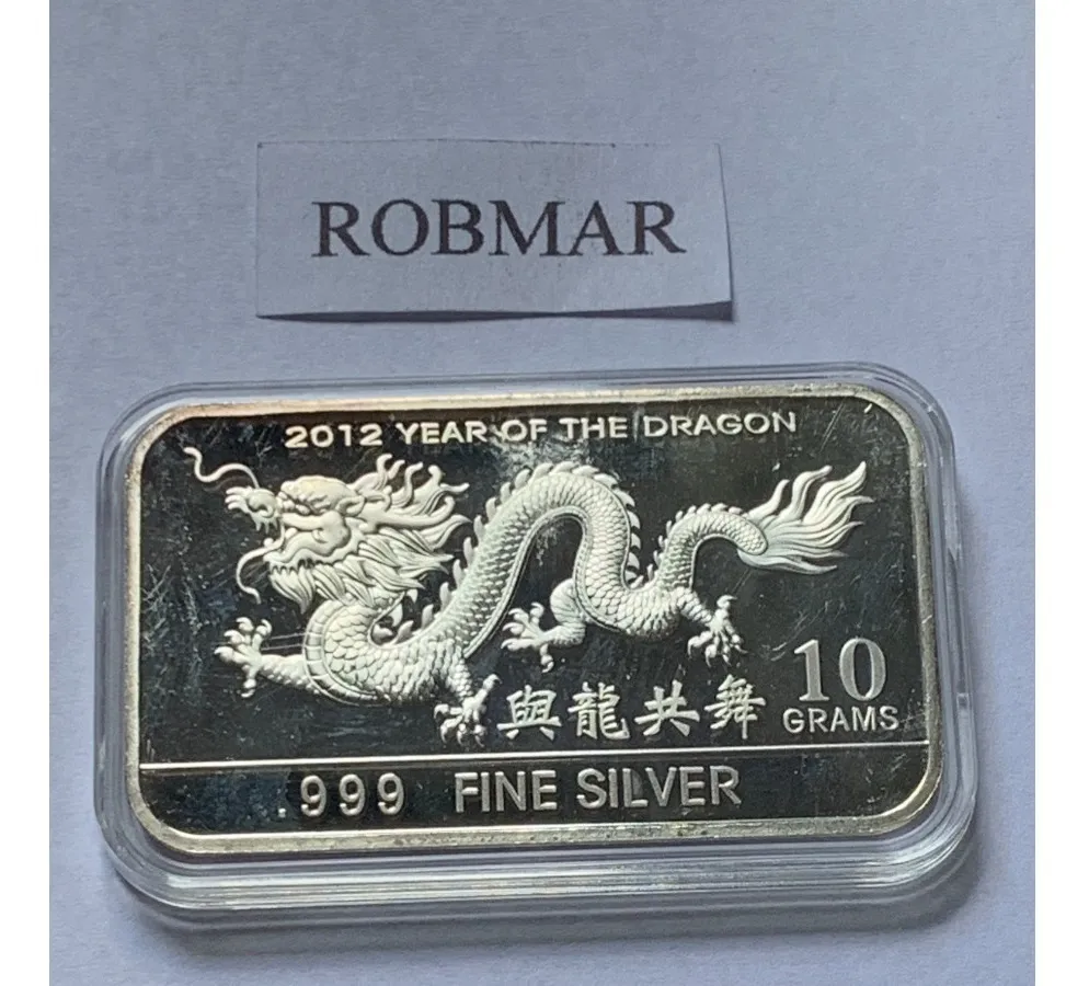Robmar-USA-Lingote De 10g Plata Pura 24k-N°111-Año Del Dragon - Imagen 2