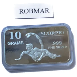 Robmar-USA-Lingote De 10g Plata Pura 24k-N°130-Signo Del Zodiaco-Escorpio