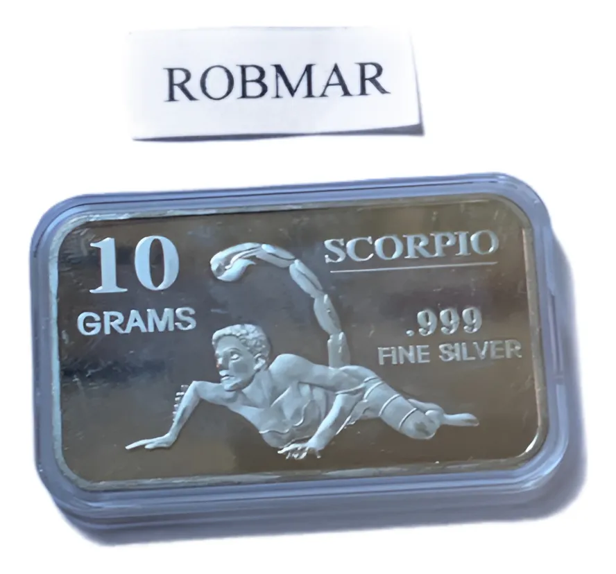 Robmar-USA-Lingote De 10g Plata Pura 24k-N°130-Signo Del Zodiaco-Escorpio