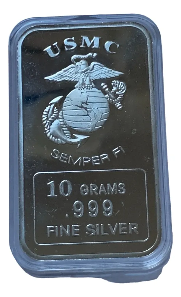 Robmar-USA-Lingote De 10g Plata Pura 24k-N°135-U.S.M.C Semper Fi