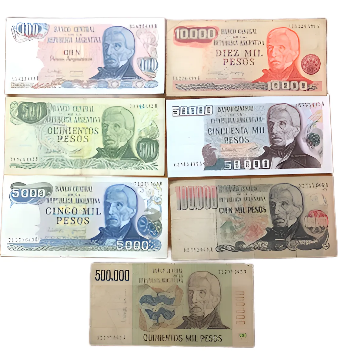 Robmar-Argentina-billete-1970 7 Unidades Colección.sin Ley