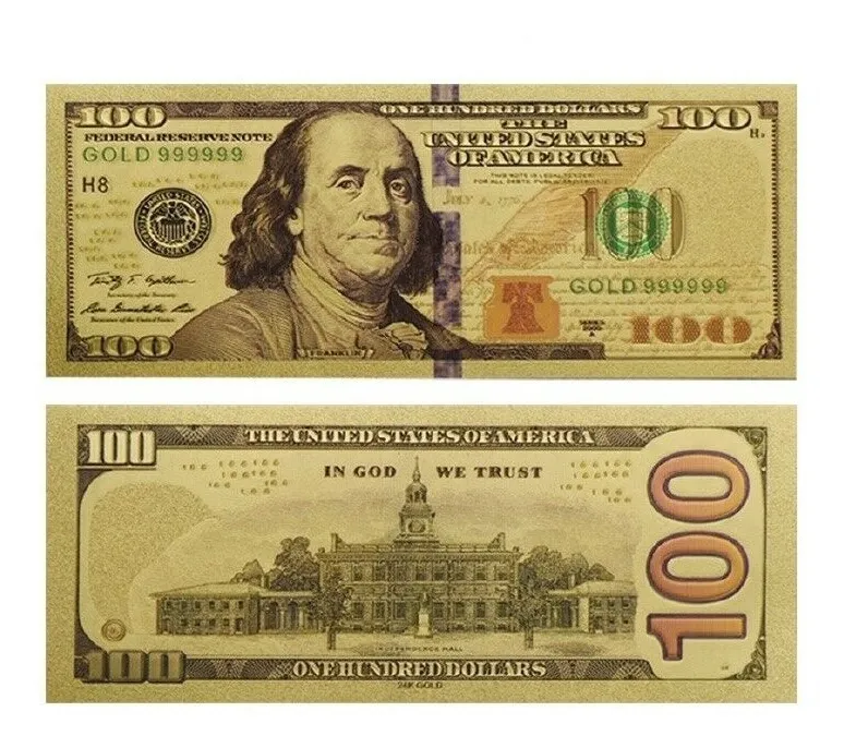 Robmar-billete U$s100 Plástico Bañado Oro 24 K. Regalo Navidad