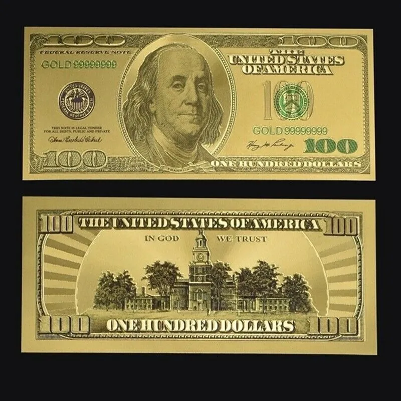 Robmar-billete U$s100 Plástico Bañado Oro 24 K. Regalo Reyes
