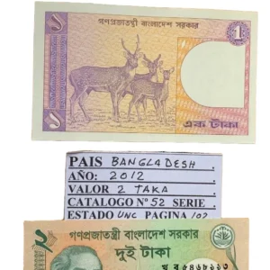 Robmar-lote De 2 Billetes De Bangladesh De 1 Y 2 Taka