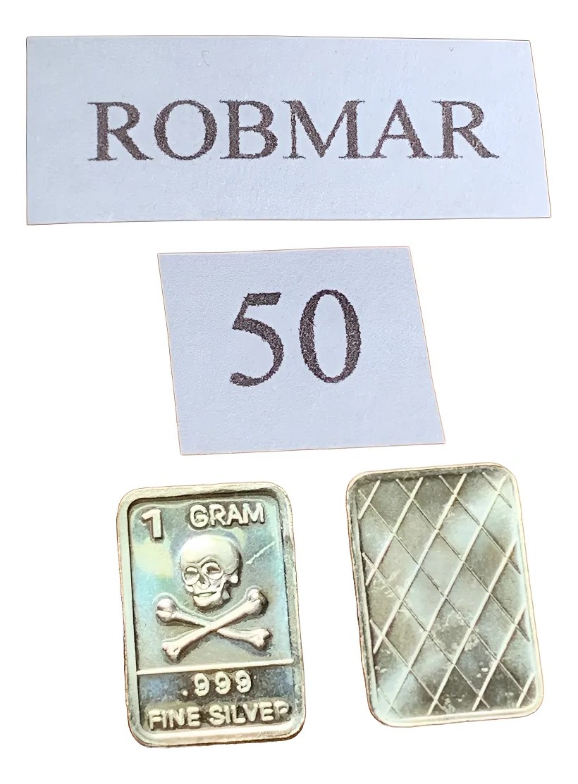 Robmar-USA-Lingote De 1g Plata Pura 24k 0,999-N°50-Una Calavera Pirata