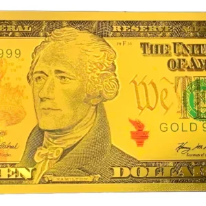Robmar-USA-Billete U$s 10 Plástico Bañado Oro 24 K.-oferta