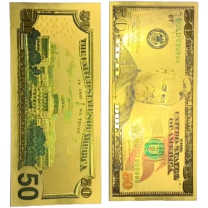Robmar-USA-Billete U$s 50 Plástico Bañado Oro 24 K.-oferta