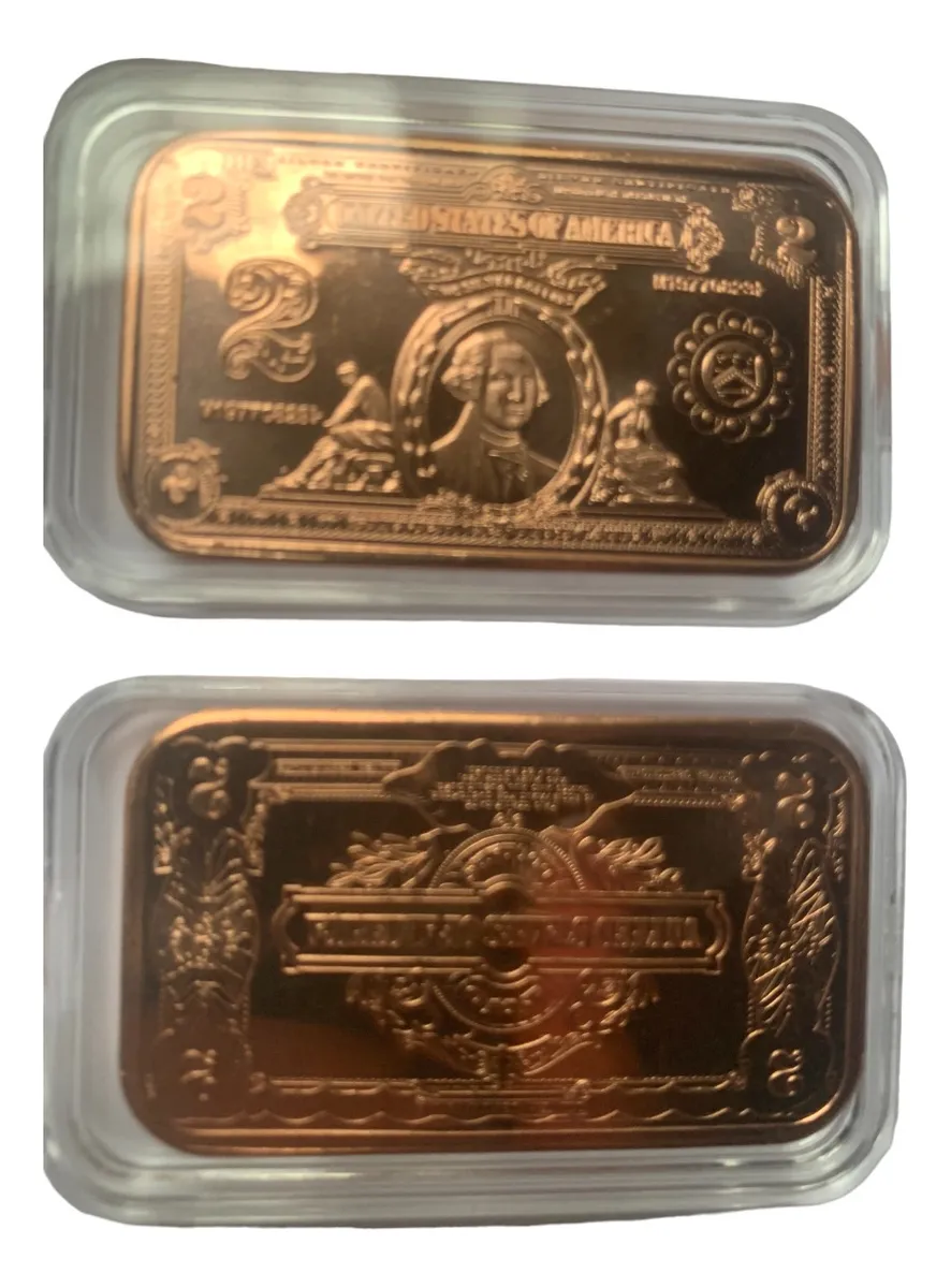Robmar-USA-Lingote De 1 Onza De Cobre Puro 24k 0,999-Billete De U$S2