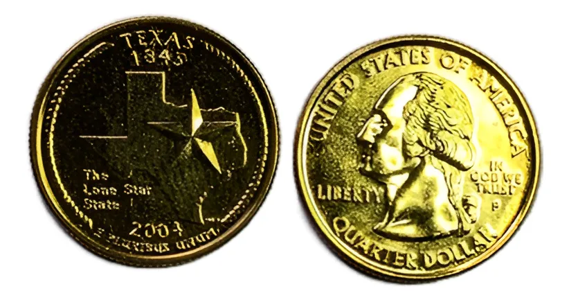 Robmar-USA-Quarter Bañado En Oro 24k-2004-Texas - Imagen 2