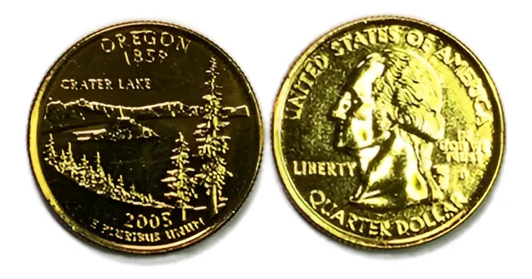 Robmar-USA-Quarter Bañado En Oro 24k-2005-Oregon - Imagen 2