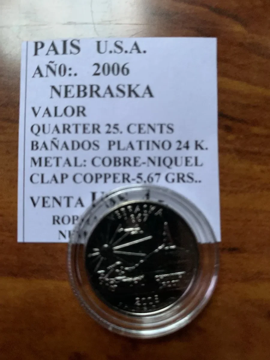 Robmar-USA-Quarter Bañado En Platino 24k-2006-Nebraska - Imagen 2