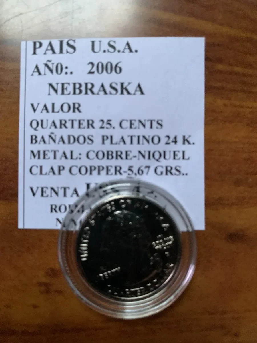 Robmar-USA-Quarter Bañado En Platino 24k-2006-Nebraska - Imagen 3