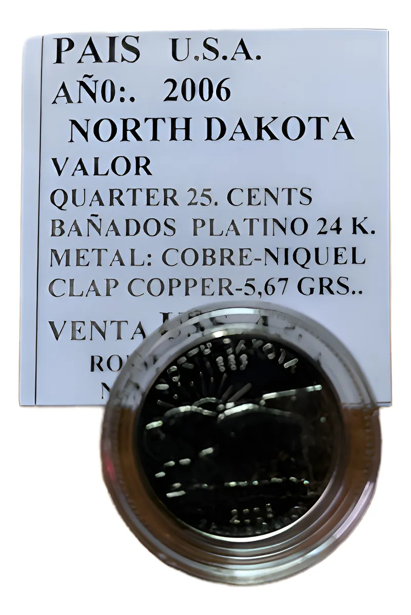 Robmar-USA-Quarter Bañado En Platino 24k-2006-North Dakota