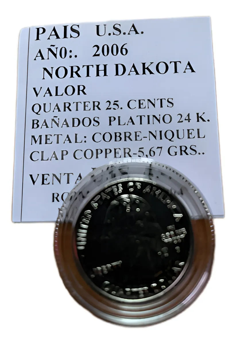 Robmar-USA-Quarter Bañado En Platino 24k-2006-North Dakota - Imagen 2