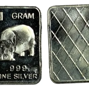Robmar-USA-Lingote De 1g Plata Pura 24k 0,999-N°89-Hipopótamo De Frente