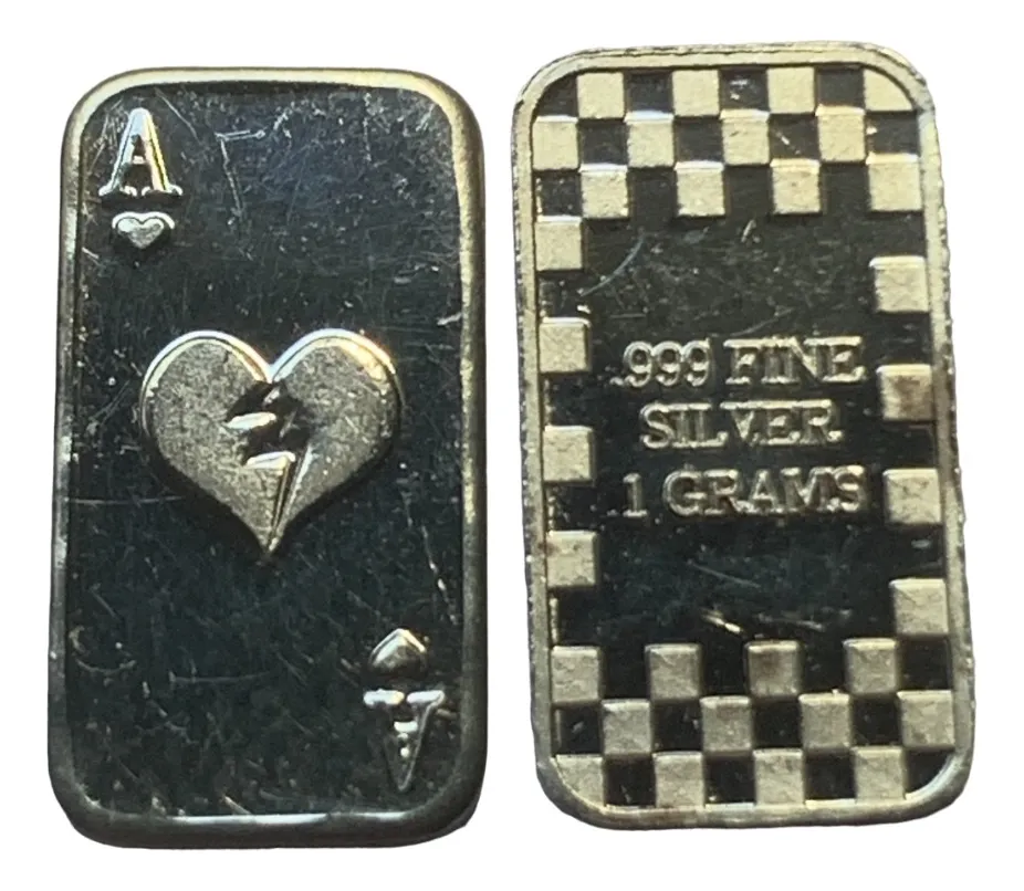 Robmar-USA-Lingote De 1g Plata Pura 24k 0,999-N°118-As De Corazones