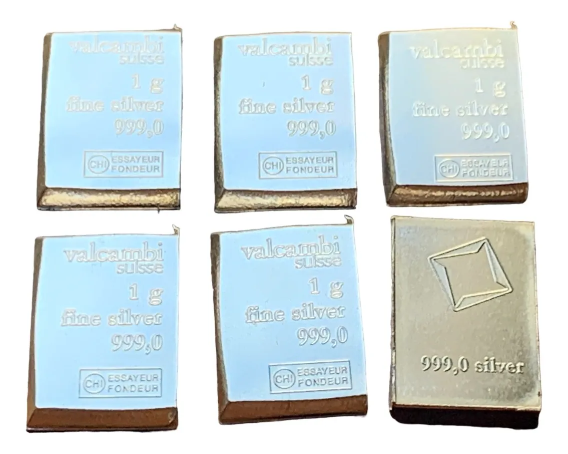 Robmar-5 Lingotes De 1 G.plata Pura 24k-0,999-valcambi-suiza-son 5 gramos
