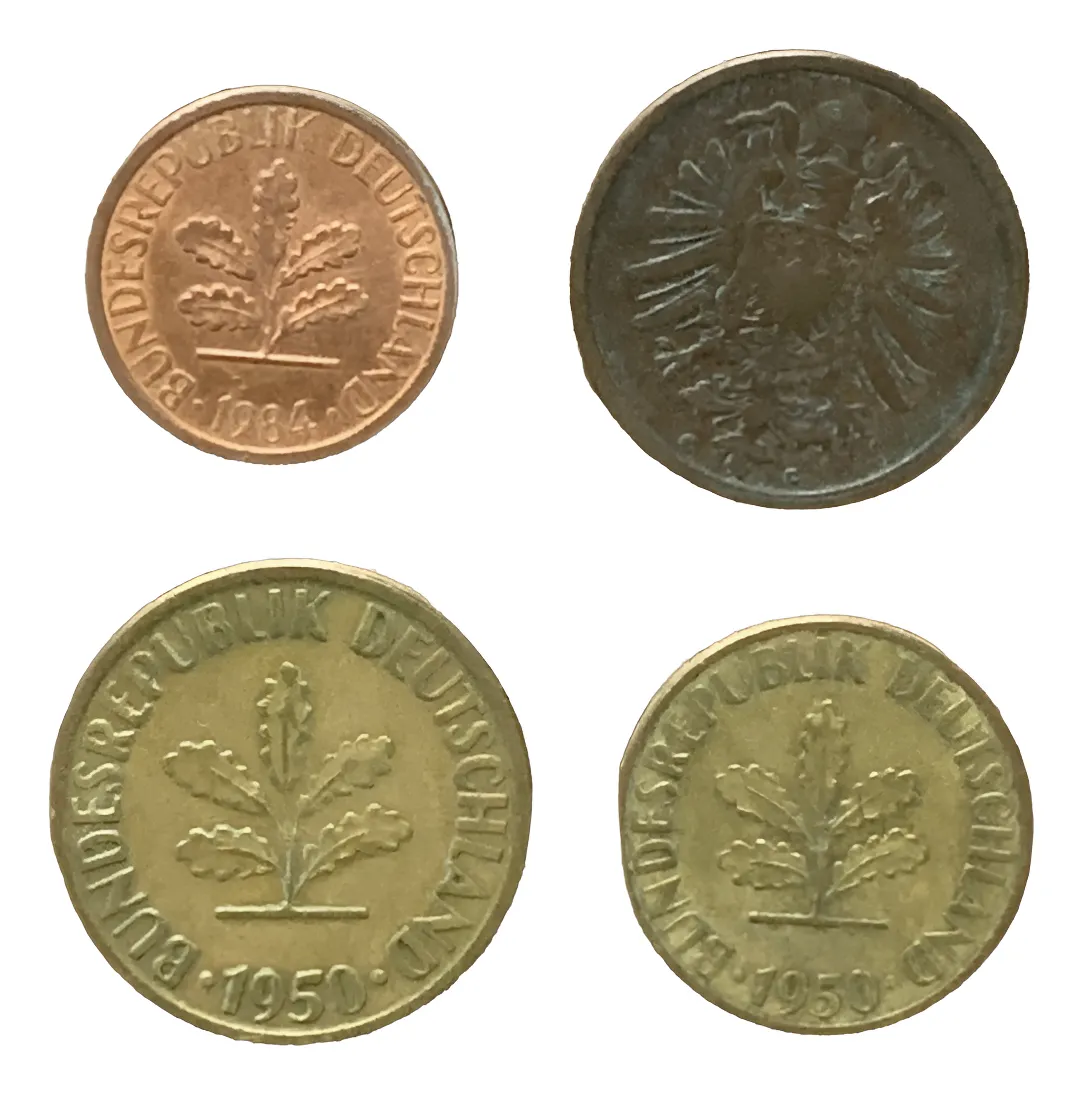 Robmar- Lote De 4 Monedas Alemania De 1..2..5..y 10 Pfennig-Diferentes Valor Facial