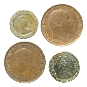 Robmar- Lote De 4 Monedas De Inglaterra De 20 Pence-1 Penny -Diferentes Valor Facial