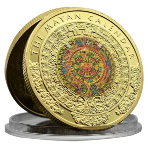 Robmar-Moneda Calendario Maya-Pintada Y Bañada En Oro 24k