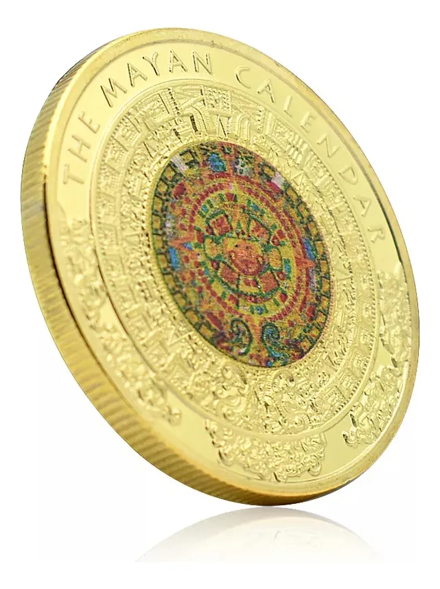 Robmar-Moneda Calendario Maya-Pintada Y Bañada En Oro 24k - Imagen 3