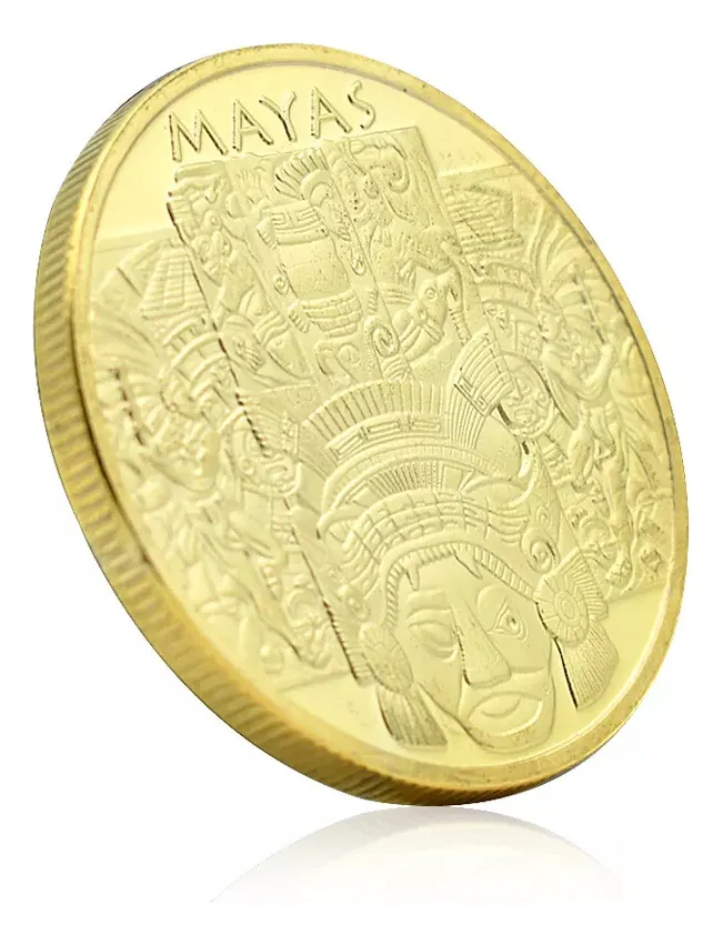 Robmar-Moneda Calendario Maya-Pintada Y Bañada En Oro 24k - Imagen 4