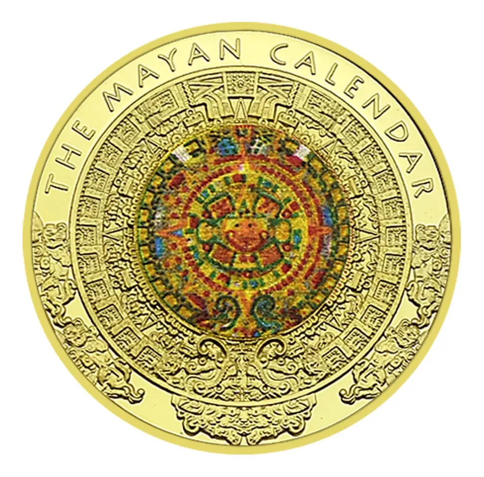 Robmar-Moneda Calendario Maya-Pintada Y Bañada En Oro 24k - Imagen 5
