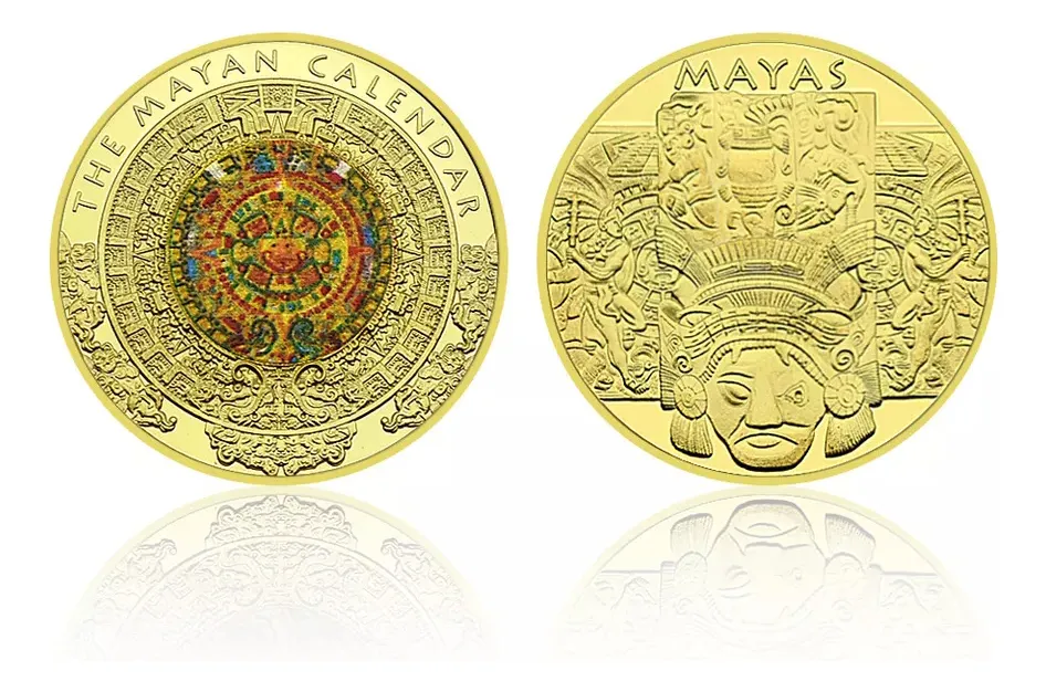 Robmar-Moneda Calendario Maya-Pintada Y Bañada En Oro 24k - Imagen 7