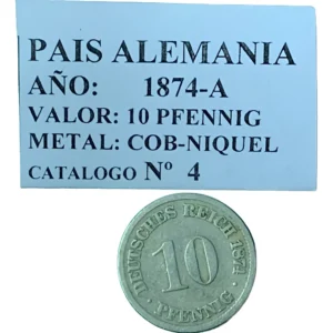 Robmar-Alemania-Moneda-10 Pfenning-1874(a)-KM#4-De Los Primeros Del Catálogo