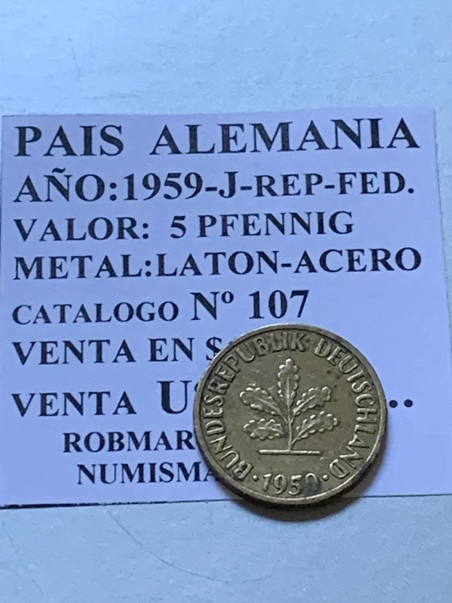 Robmar-Alemania-Moneda-5 Pfenning-1950(j)-KM#107-En Oferta - Imagen 2