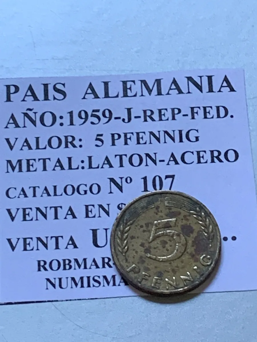 Robmar-Alemania-Moneda-5 Pfenning-1950(j)-KM#107-En Oferta - Imagen 3