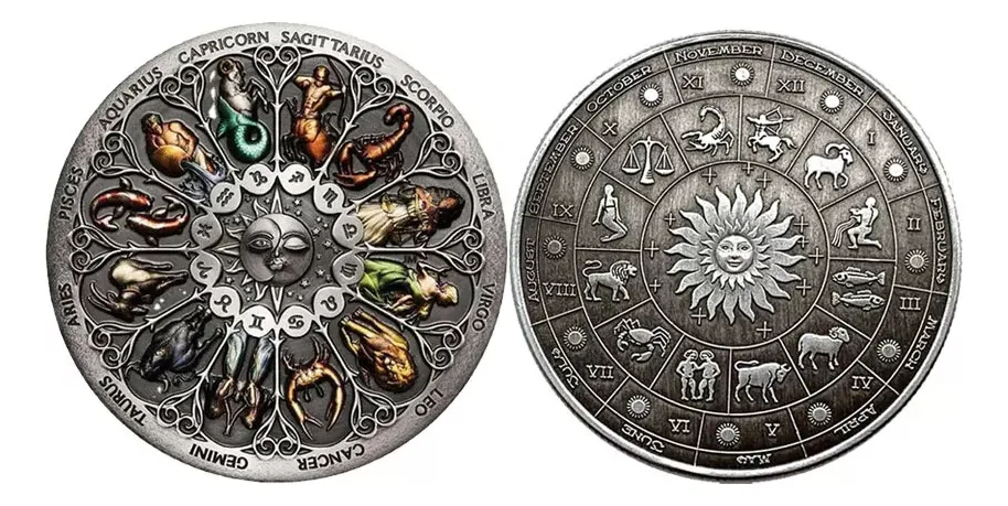 Robmar-Moneda Las 12 Constelaciones Pintada Color Y Negras