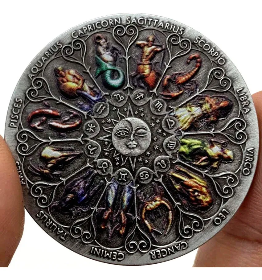 Robmar-Moneda Las 12 Constelaciones Pintada Color Y Negras - Imagen 2
