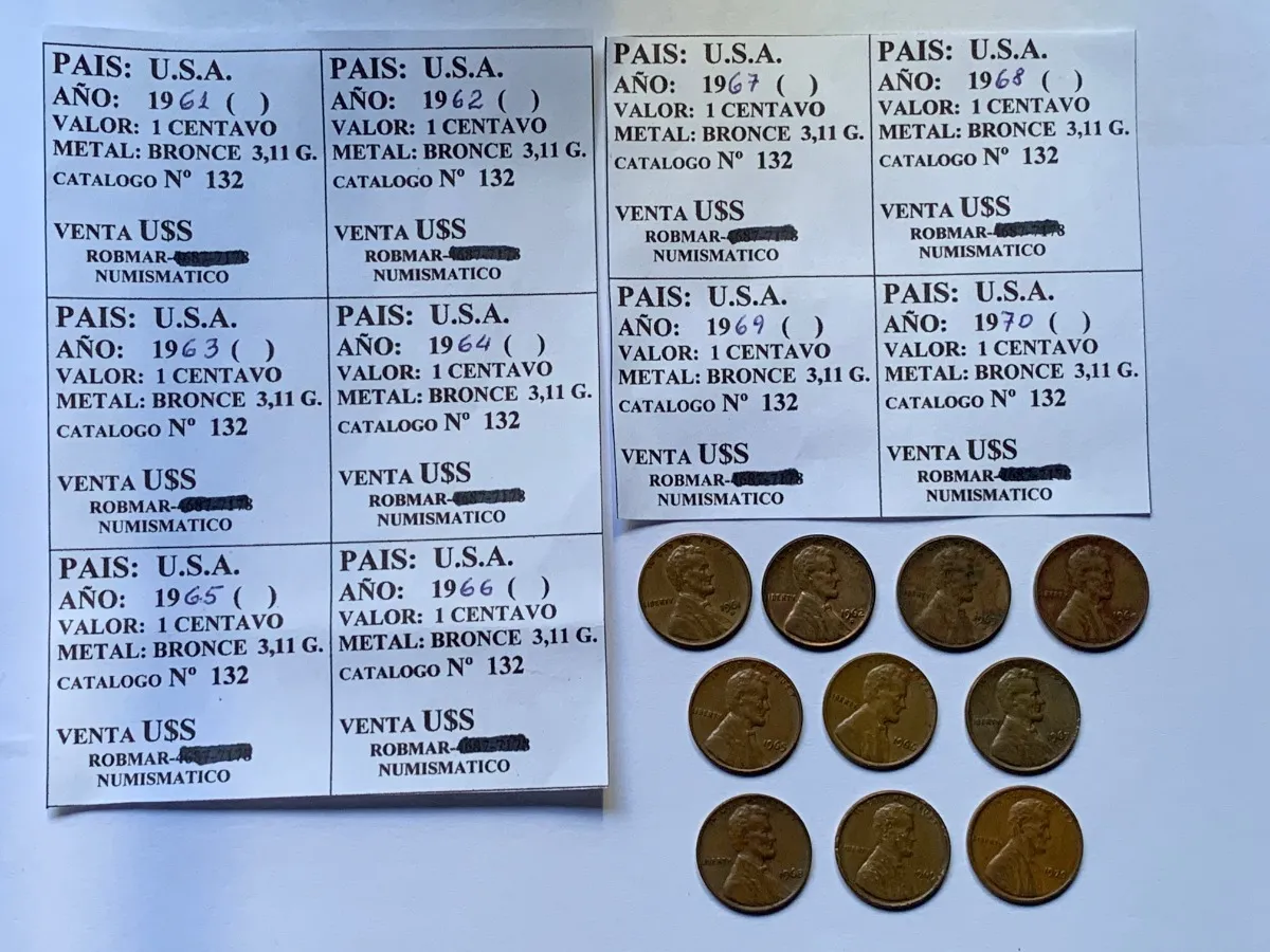 Robmar-Moneda Lote De 10 Penny (1 Cent.) Del 1991 Al 2000 (1 de cada fecha)-Para Coleccionarlos o Canje - Imagen 2