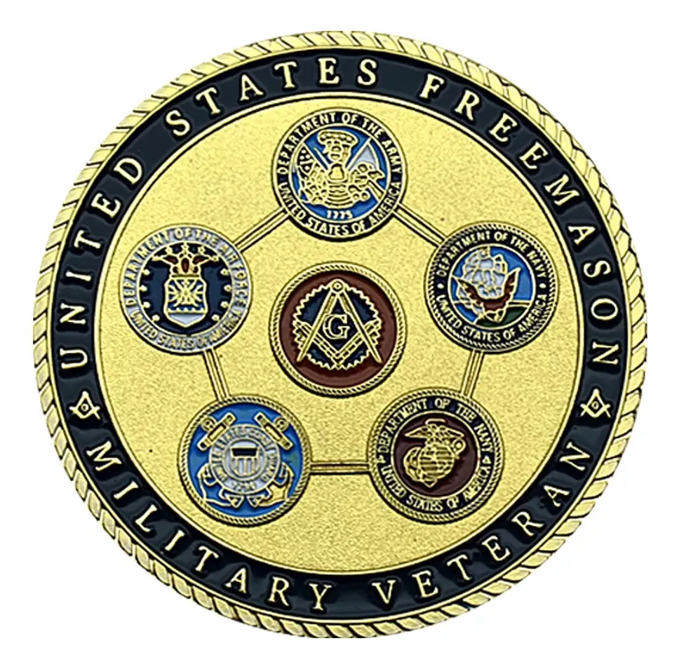 Robmar-Moneda Masonica Detras Signos Militar-Bañado Oro 24k-Con Cápsula Protectora - Imagen 3