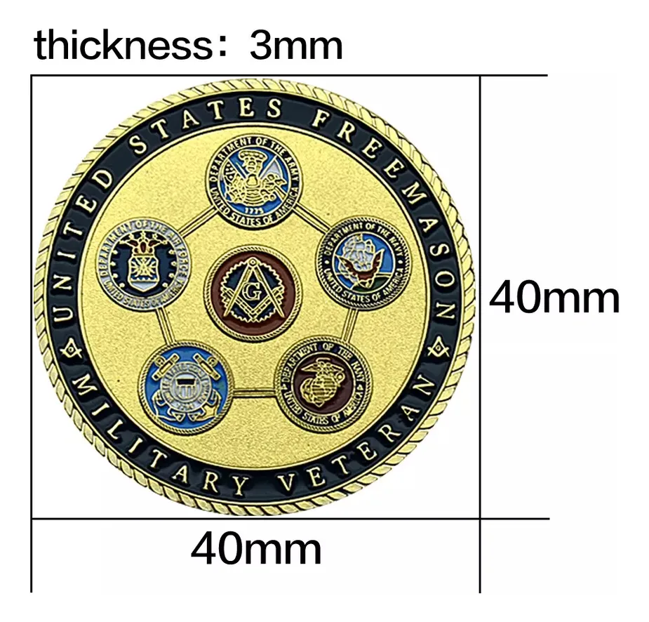 Robmar-Moneda Masonica Detras Signos Militar-Bañado Oro 24k-Con Cápsula Protectora - Imagen 4