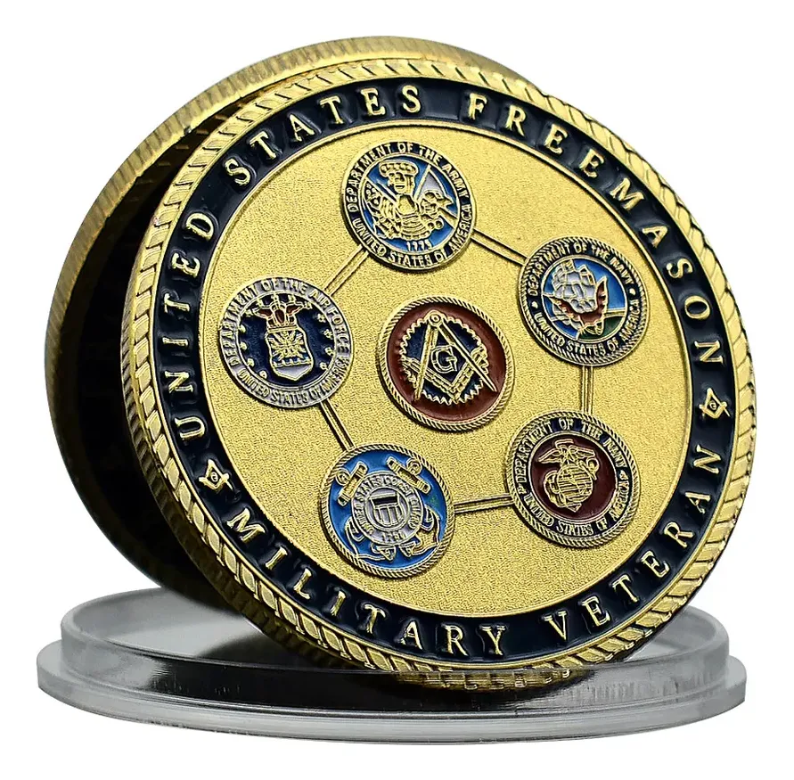 Robmar-Moneda Masonica Detras Signos Militar-Bañado Oro 24k-Con Cápsula Protectora - Imagen 5