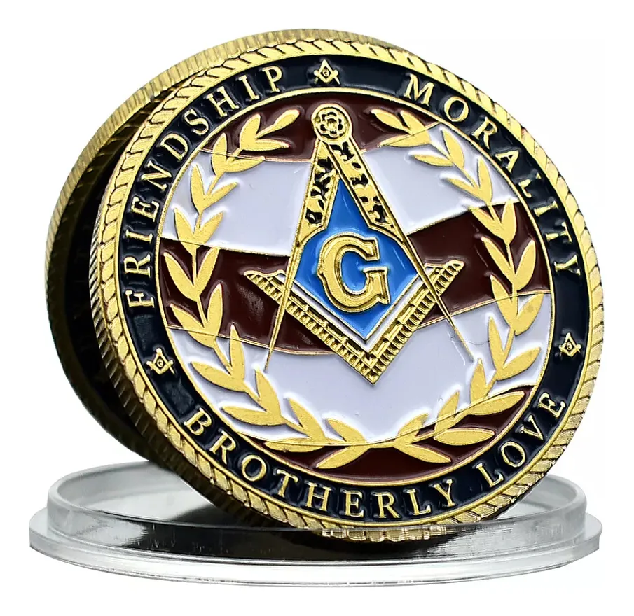 Robmar-Moneda Masonica Detras Signos Militar-Bañado Oro 24k-Con Cápsula Protectora - Imagen 6