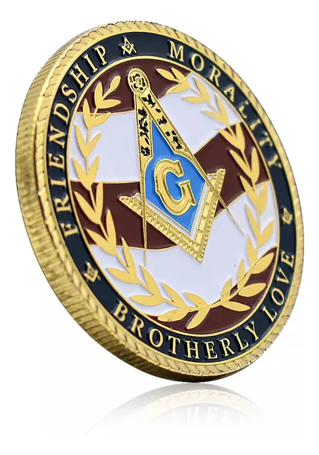 Robmar-Moneda Masonica Detras Signos Militar-Bañado Oro 24k-Con Cápsula Protectora - Imagen 7