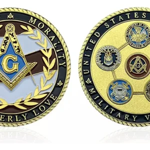 Robmar Moneda Masonica Detras Signos Militar Bañado Plat 24k