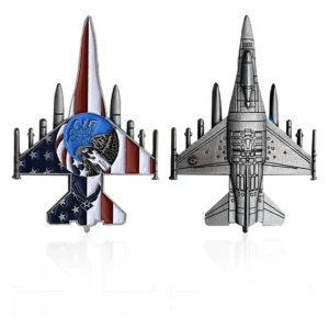 Robmar-Moneda Recortada-Un Avion Militar F16 Y Pintado Laca