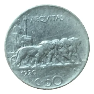 Robmar-Italia-Moneda-50 Centesimi-1920(r)-Níquel-Época Del Reino De Vittorio Emanuel III