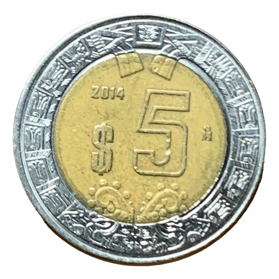 Robmar-Mexico-Moneda-De 5 Pesos-Bimetálica-2014-KM#605-Excelente Estado